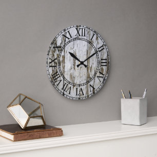 Grande Horloge Ronde Vieux blanc lave grange bois