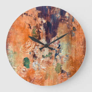 Grande Horloge Ronde Vieux papier peint floral, vignette grunge.