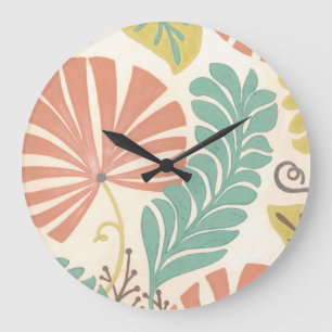 Grande Horloge Ronde Vignes et feuille floraux en pastel sur l'arrière