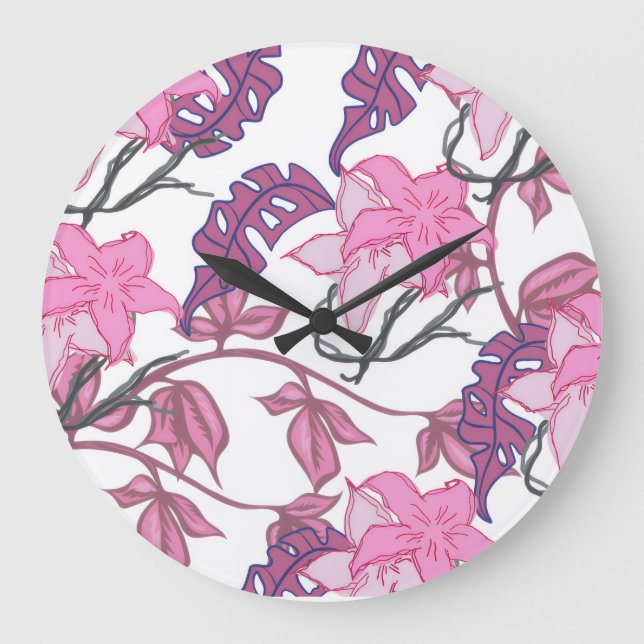Grande Horloge Ronde vignes fleurs pourpre (Recto)