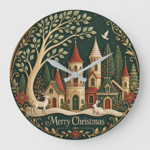 Grande Horloge Ronde Village de Noël enchanté dans la forêt d'Evergreen