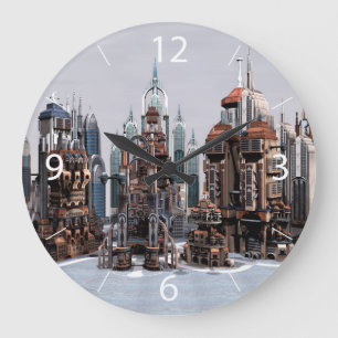 Grande Horloge Ronde Ville de fantasy futuriste Art de la skyline de sc