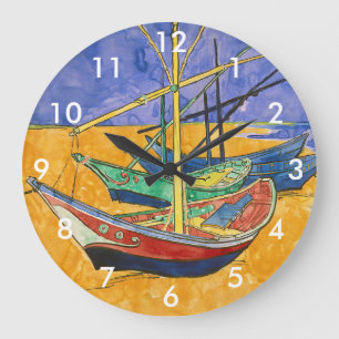Grande Horloge Ronde Vincent van Gogh - Bateaux de pêche sur la plage