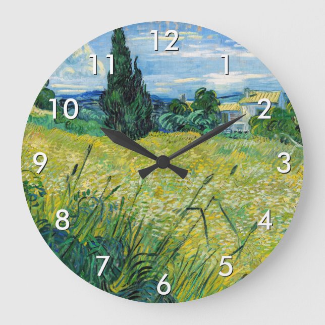 Grande Horloge Ronde Vincent van Gogh - Champ de blé vert avec cyprès (Recto)