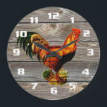 Grande Horloge Ronde Vintage<br><div class="desc">Vintage Rooster on Old Wooden Boards Kitchen Clock.</div>