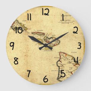 Grande Horloge Ronde Vintage 1837 Hawaii Map - Hawaiian