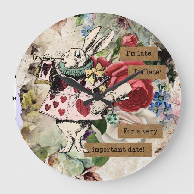 Grande Horloge Ronde Vintage Alice au pays des merveilles (Recto)