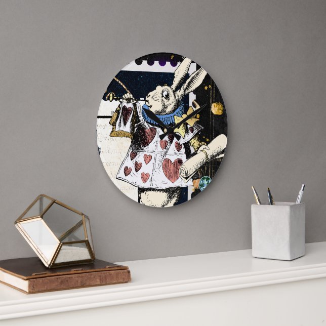 Grande Horloge Ronde Vintage Alice au pays des merveilles Lapin blanc (Bureau)