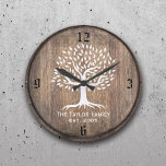 Grande Horloge Ronde Vintage Arbre Famille Établie Nom de famille Rusti<br><div class="desc">Arbre vintage Famille Établie Nom De Famille Horloges Rustiques En Bois.</div>