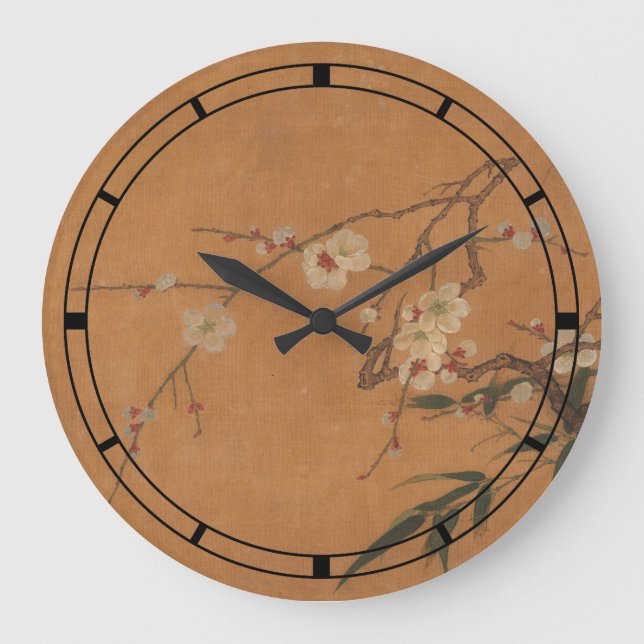 Grande Horloge Ronde Vintage Bamboo & Blossoms Oriental Art (Recto)
