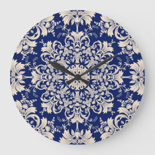Grande Horloge Ronde Vintage Bleu : Elégant Motif sans couture.