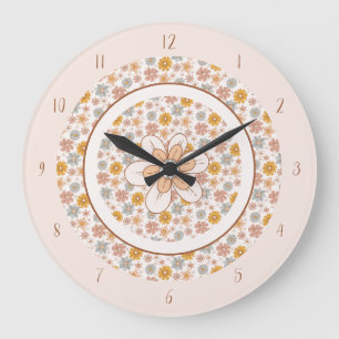 Grande Horloge Ronde Vintage Boho Floral Nursery Hello Baby Custom