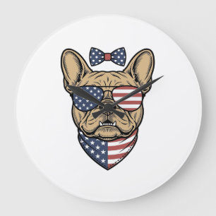Grande Horloge Ronde Vintage Bulldog français patriotique Art vectoriel