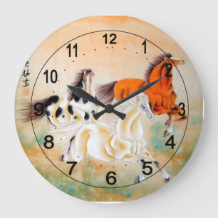 Grande Horloge Ronde Vintage Chinese Wall Clock with Horse Motif