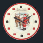 Grande Horloge Ronde Vintage Christmas Clock - Santa Feeding Reindeer<br><div class="desc">Designed by Ohio Artist Terri Meyer from a turn of the century Christmas postcard,  this clock  depicts Santa feeding his reindeer.  A great wall clock for those fond of animals,  Christmas,  Santa and nostalgia!</div>