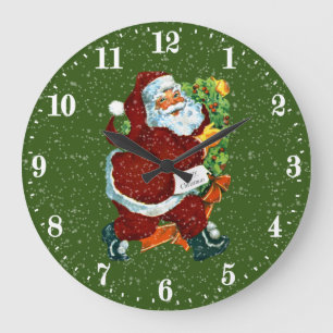 Grande Horloge Ronde Vintage Christmas Santa Holiday wall clock