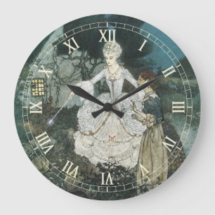 Grande Horloge Ronde Vintage Cinderella Fairy Godmère par Edmund Dulac
