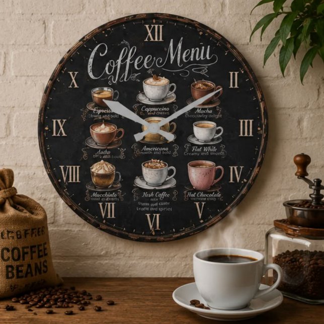 Grande Horloge Ronde Vintage Coffee Menu (Créateur téléchargé)