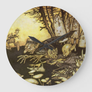 Grande Horloge Ronde Vintage Conte de Fées, Bande d'Ouvriers par Rackha