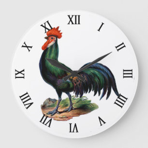 Grande Horloge Ronde Vintage Country Chic Fière Rooster coloré