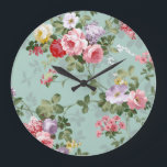 Grande Horloge Ronde Vintage Elegant rose Roses Motif<br><div class="desc">Vintage mignon roses rose et blanc rouge et blanc.Un design floral élégant sur turquoise arrière - plan vert.L'idée cadeau romantique parfait pour elle à toute occasion</div>