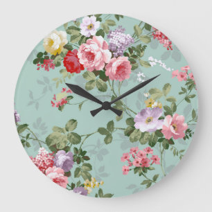 Grande Horloge Ronde Vintage Elegant rose Roses Motif