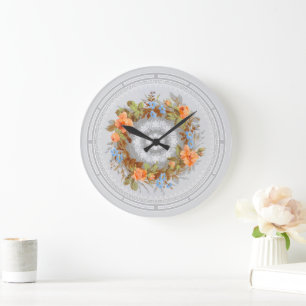 Grande Horloge Ronde Vintage époque victorienne fleurie Wreath Print