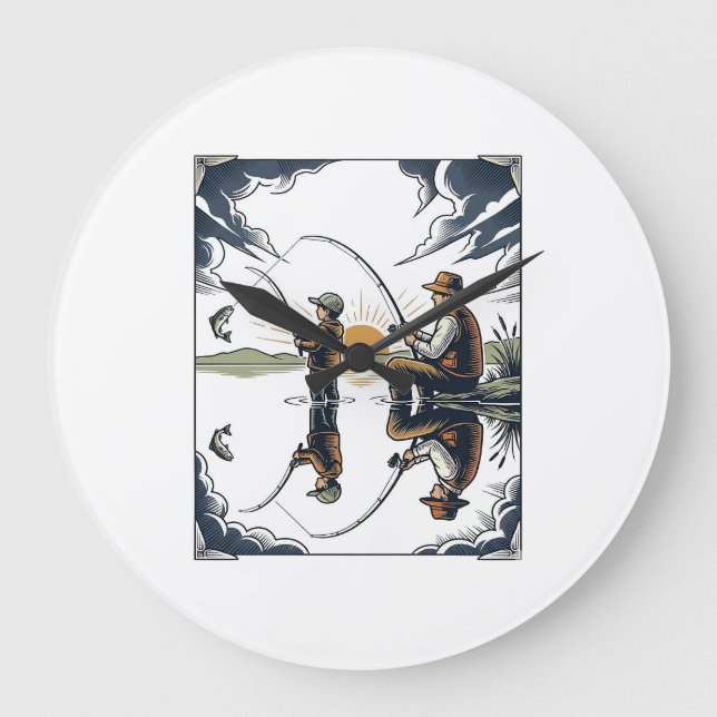 Grande Horloge Ronde Vintage Father and Child Fishing Engraving Shirt D (Recto)