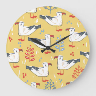 Grande Horloge Ronde Vintage Feuilles Motif naturel