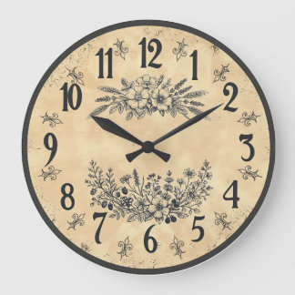 Grande Horloge Ronde Vintage Floral Farmhouse Wall Clock