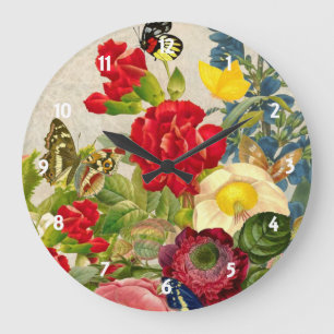 Grande Horloge Ronde Vintage Flower Bouquet with Butterflies