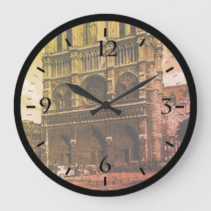 Grande Horloge Ronde Vintage France Paris Cathédrale Notre Dame Large C