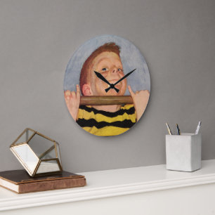 Grande Horloge Ronde Vintage Garçon Doing Chin Ups, fitness et exercice