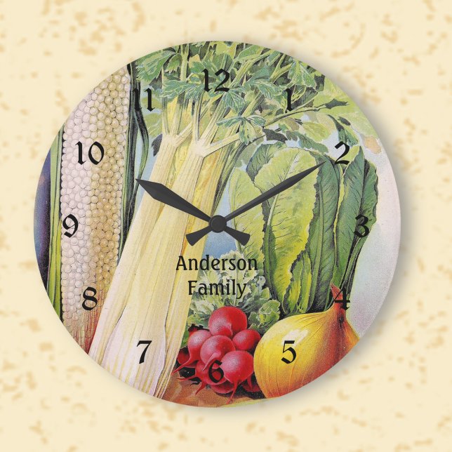 Grande Horloge Ronde Vintage Garden Vegetable (Créateur téléchargé)