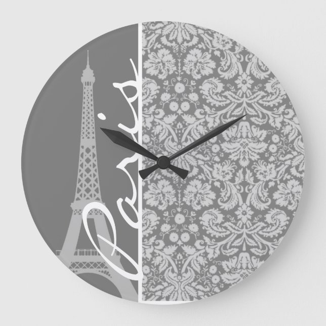 Grande Horloge Ronde Vintage Grey Damask Paris (Recto)