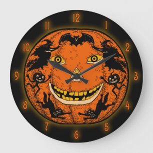 Grande Horloge Ronde Vintage Halloween Jack O'Lantern