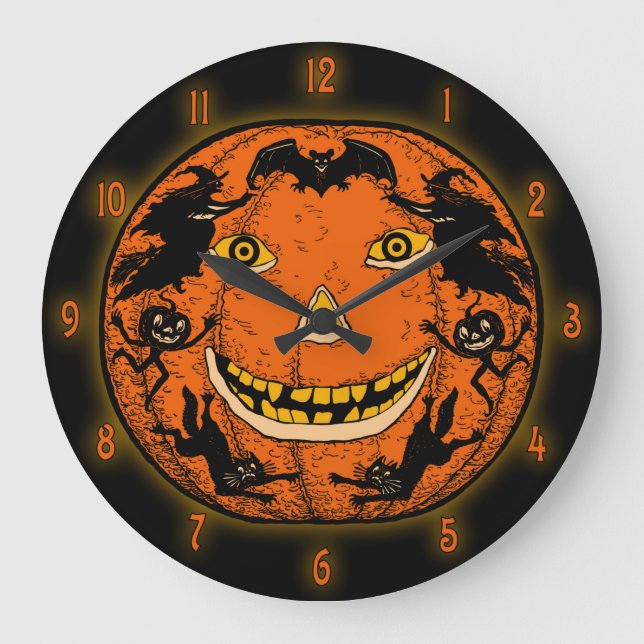 Grande Horloge Ronde Vintage Halloween Jack O'Lantern (Recto)