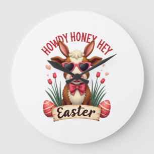 Grande Horloge Ronde Vintage Howdy Chérie Pâques Vache Highland Mignon