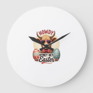 Grande Horloge Ronde Vintage Howdy Chérie Pâques Vache Highland Mignonn