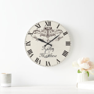 Grande Horloge Ronde Vintage Joyeux Jamais après Mariage personnalisé