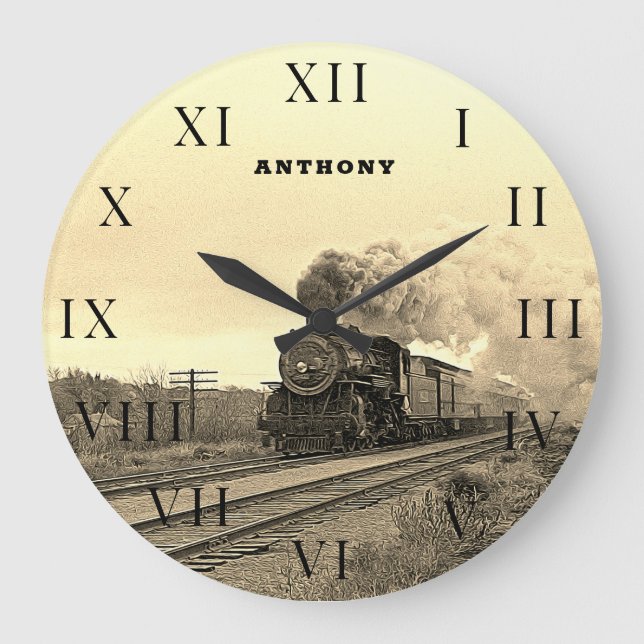 Grande Horloge Ronde Vintage Locomotive Train Engine Railway Steam (Recto)