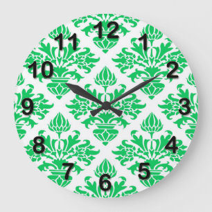 Grande Horloge Ronde Vintage Look Emerald Green White Floral