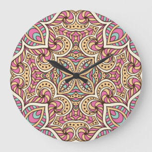 Grande Horloge Ronde Vintage Main tiré Islam Motif