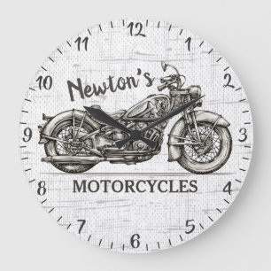 Grande Horloge Ronde Vintage Motocyclette NOM PERSONNALISÉ Garage pour