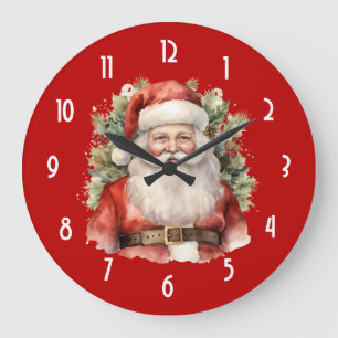 Grande Horloge Ronde Vintage Noël Père Noël Souriant