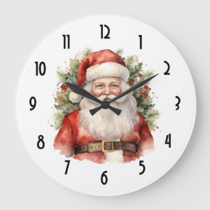 Grande Horloge Ronde Vintage Noël Père Noël Souriant