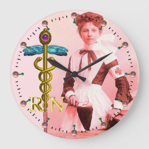 Grande Horloge Ronde VINTAGE NURSE et Gold Caduceus