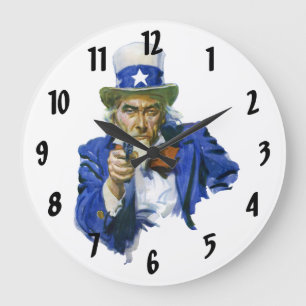 Grande Horloge Ronde Vintage oncle patriotique Sam avec Casquette étoil