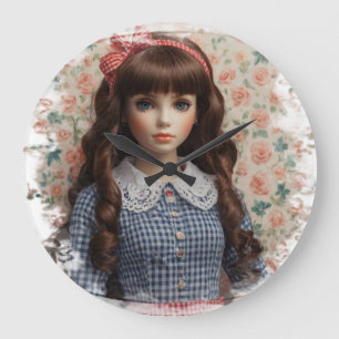 Grande Horloge Ronde Vintage poupée poupée coeur Whimsical
