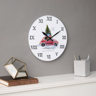 Grande Horloge Ronde Vintage Red Car Farmhouse   Nom de famille